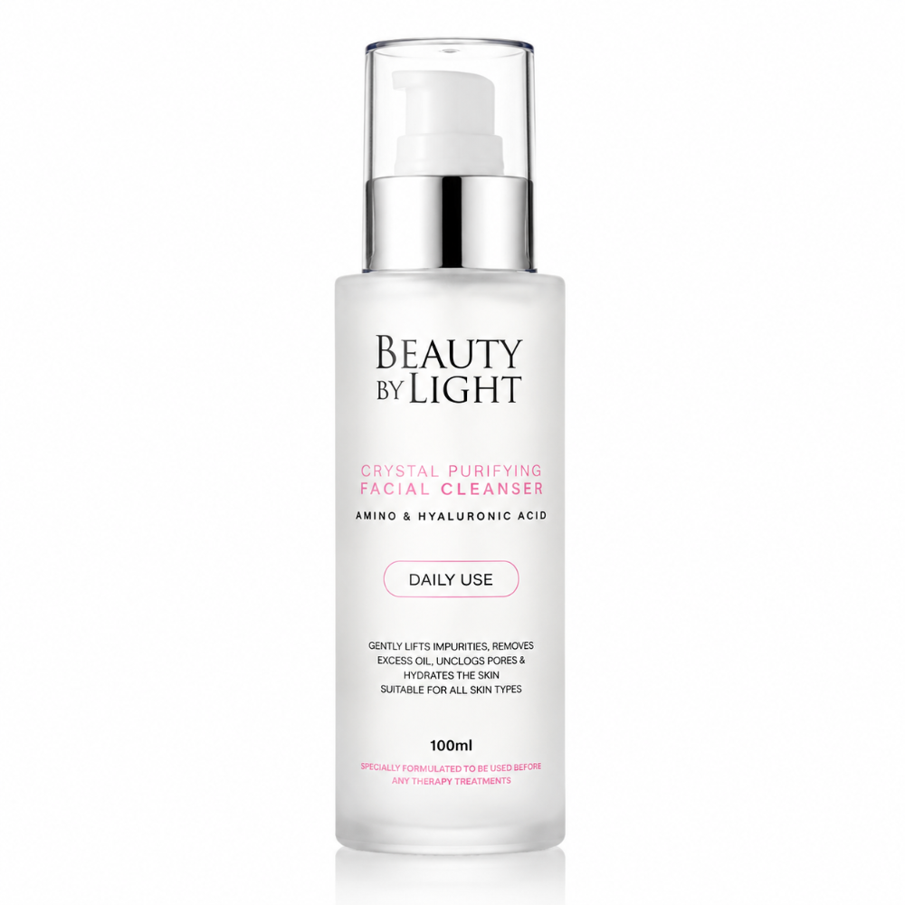 Beauty by Light facial cleanser bottle on a white background on 100ml bottle