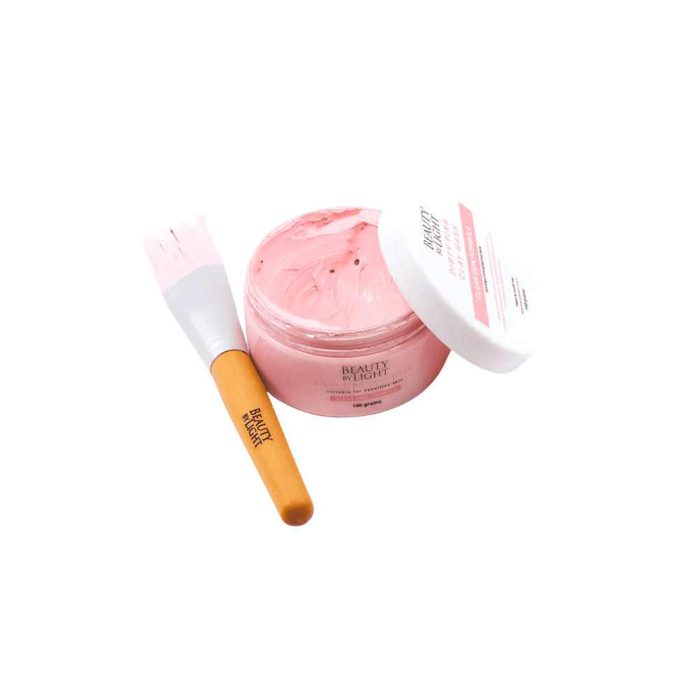 Beauty By Light pink clay face mask with applicator brush