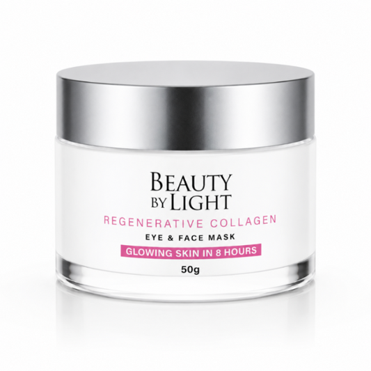 Beauty by Light regenerative collagen eye and face mask jar on a white background