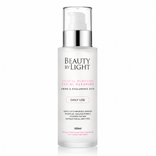 Beauty by Light facial cleanser bottle on a white background on 100ml bottle