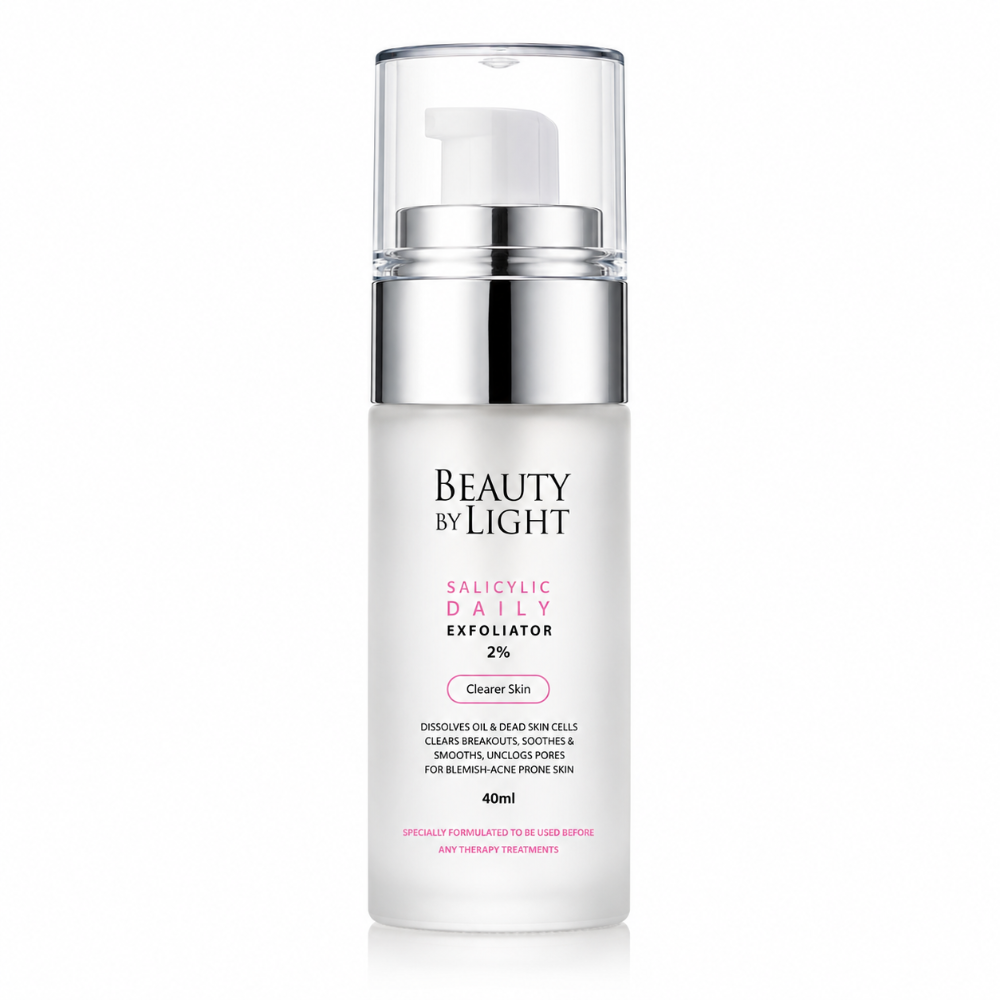 Skincare bottle labeled 'Beauty by Light' on a white background 40ml bottle