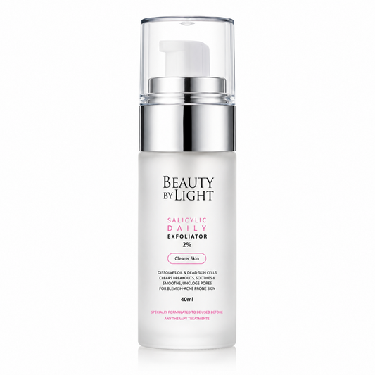 Skincare bottle labeled 'Beauty by Light' on a white background 40ml bottle