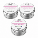 Three containers of Beauty by Light Ethiopian Coffee Body Scrub on a white background Beauty By Light Ethiopian Coffee Body Scrub 3 pack