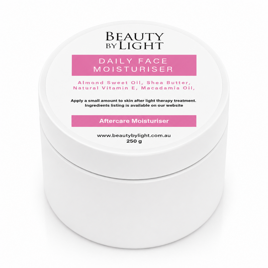 White jar of 'Daily Face Moisturiser' by Beauty by Light on a white background Beauty By Light daily face moisturiser 250g aftercare cream